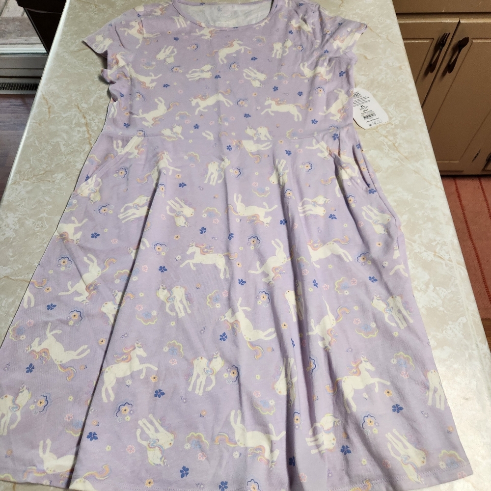 Purple Unicorn Modest Summer Play Dress w/ Pockets New Whimsical Flowers New
